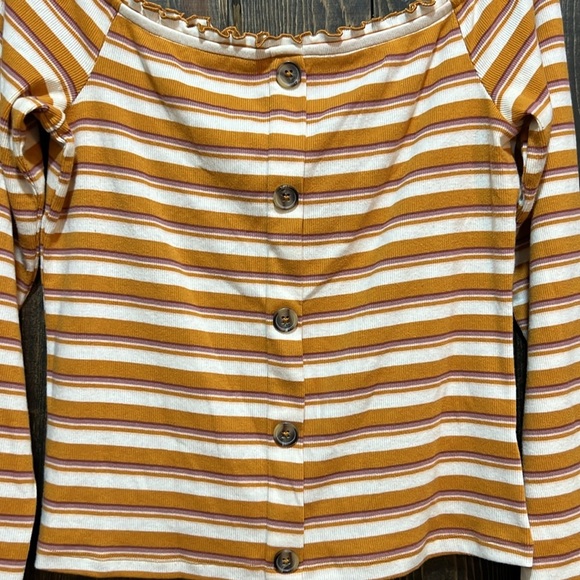 NWT Aero Seriously Soft Bodycon Top XL Off Shoulder Striped Y2K Boho Orange Crop - Picture 4 of 9